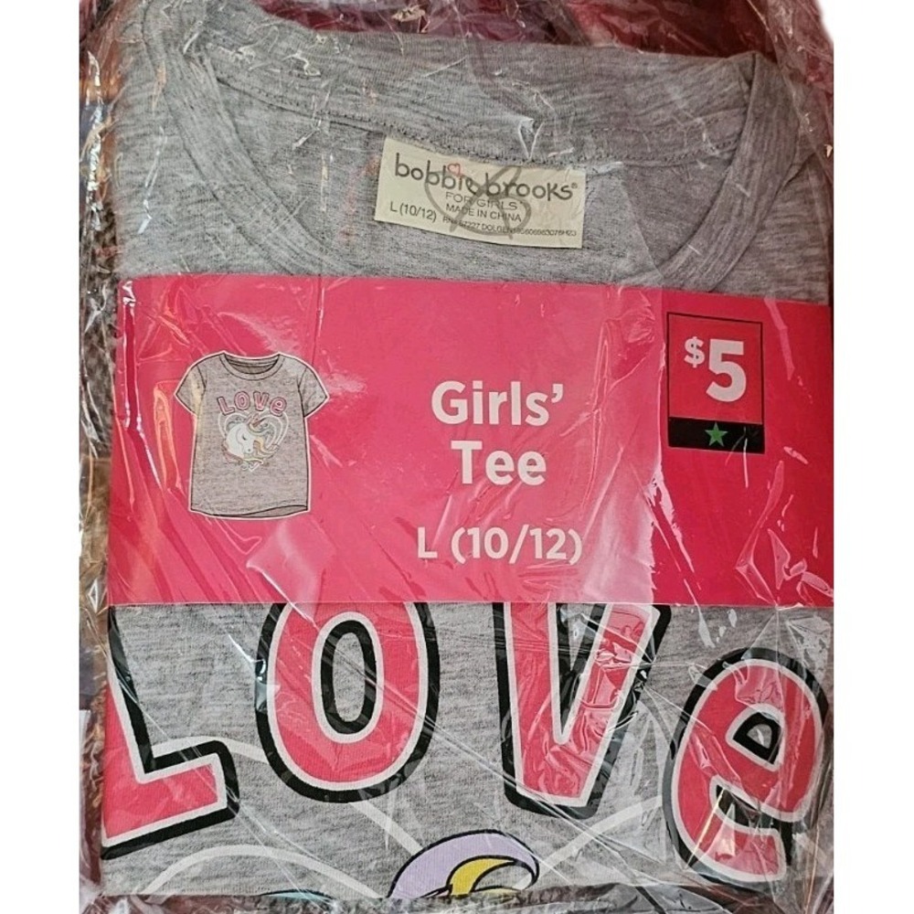 Bobbie & BROOKS Unicorn Valentines Day Love Rainbow T-Shirt GIRLS 10/12 #231